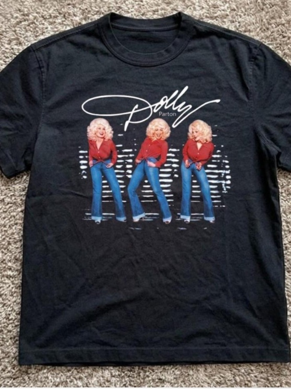 Black Short Sleeve Tee with Red & Blue Graphic Dolly